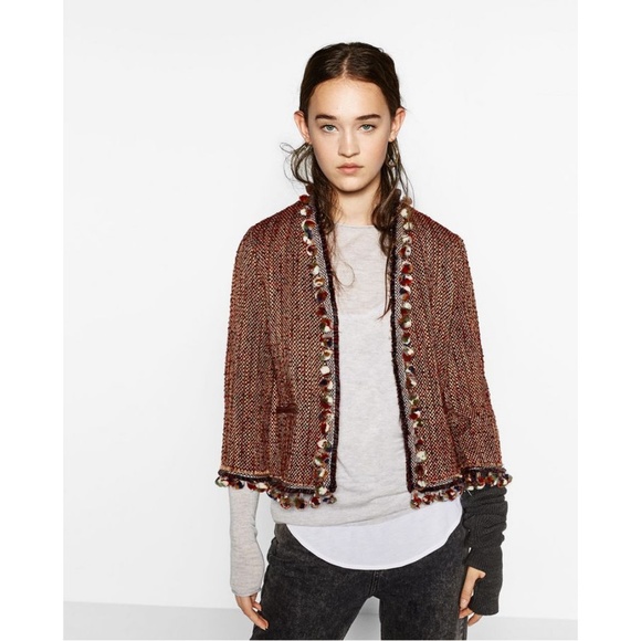 pom pom jacket zara